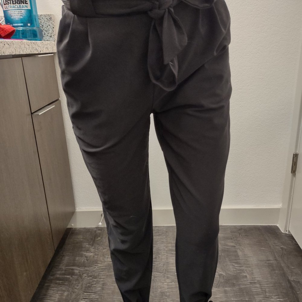 Black dressy pants with ties and pockets